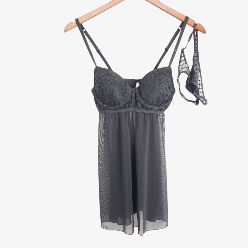 NEW Auden Black Underwire Demi Babydoll w Panties
